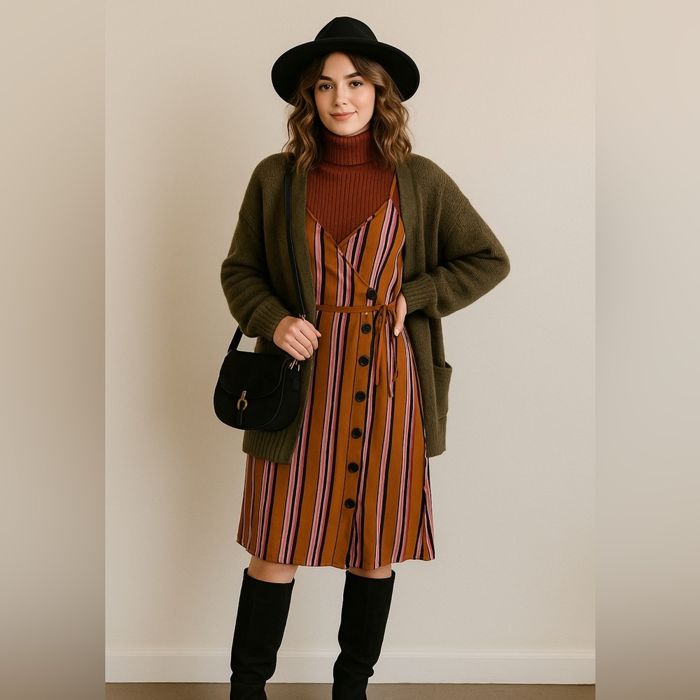 Xhilaration S striped button front wrap dress mini